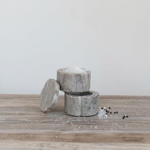 Creative Co-Op 2-Piece Marble Stackable Pinch Pots with Lid, Buff Color in Kuwait