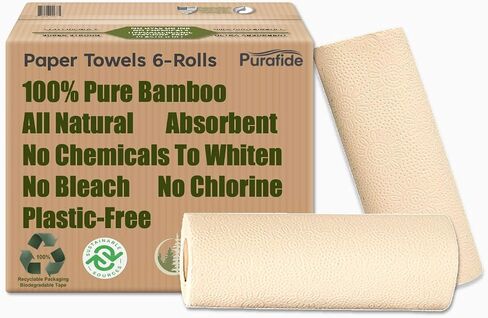 100% Bamboo Paper Towels, Tree-Free, Chemical-Free, Lint-Free, Durable, Absorbent, Select-a-Size 2-Ply, 90 Sheets Per Roll. (PT 6 Rolls) in Kuwait