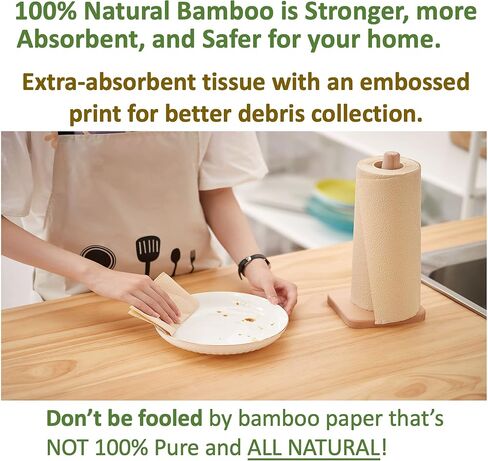 100% Bamboo Paper Towels, Tree-Free, Chemical-Free, Lint-Free, Durable, Absorbent, Select-a-Size 2-Ply, 90 Sheets Per Roll. (PT 6 Rolls) in Kuwait