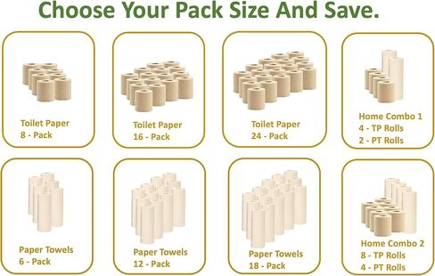 100% Bamboo Paper Towels, Tree-Free, Chemical-Free, Lint-Free, Durable, Absorbent, Select-a-Size 2-Ply, 90 Sheets Per Roll. (PT 6 Rolls) in Kuwait