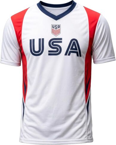 قميص USMNT لكرة القدم للشباب مرخص رسميًا برقبة على شكل حرف V - قميص مشجعي الفريق الوطني الأمريكي للأطفال، أبيض/أحمر in Kuwait