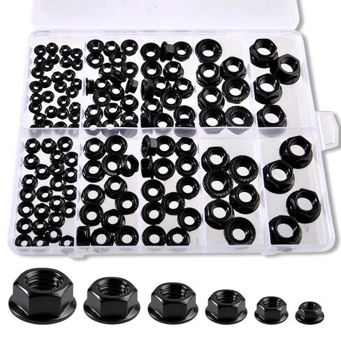 136 Piece Black Hex Flange Nuts Assortment Kit M3 M4 M5 M6 M8 M10 with Storage Case Anti-Vibration Serrated Flange Lock Nuts for Automotive, DIY & Home Repair,Carbon Steel in Kuwait