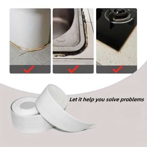 Waterproof Sealing Strip - Self-Adhesive White PVC, Perfect for Showers, Sinks, Kitchens & Bathtubs - Home (White) in Kuwait