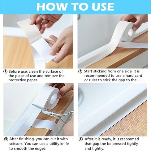Waterproof Sealing Strip - Self-Adhesive White PVC, Perfect for Showers, Sinks, Kitchens & Bathtubs - Home (White) in Kuwait