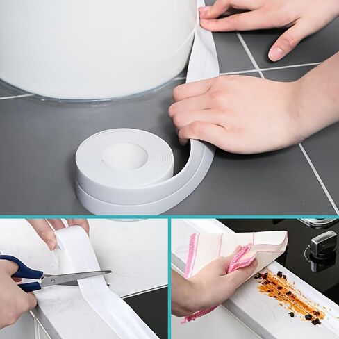 Waterproof Sealing Strip - Self-Adhesive White PVC, Perfect for Showers, Sinks, Kitchens & Bathtubs - Home (White) in Kuwait