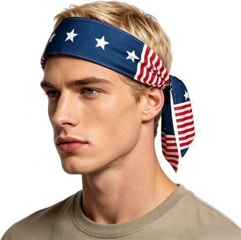 USA Flag Tie Headband for 4th of July, Breathable Sweatband for National Sports Events, Non-Slip Fabric Sweatband for Soccer, Tennis, Workout in Kuwait