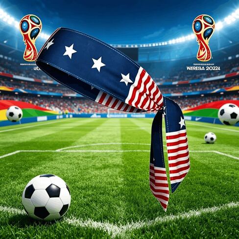 USA Flag Tie Headband for 4th of July, Breathable Sweatband for National Sports Events, Non-Slip Fabric Sweatband for Soccer, Tennis, Workout in Kuwait