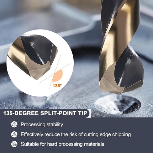 uxcell 1-3/16" مثقاب 1/2" ساق مخفض 3-Flat M35 5% كوبالت فولاذ عالي السرعة ملتوي باللونين الأسود والذهبي 135 درجة لقم معدنية صلبة من الفولاذ المقاوم للصدأ، قطعة واحدة in Kuwait