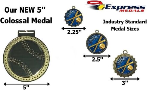 Express Medals Pack of 1 (or More) Colossal 5 Inch Gold Baseball Award Medals Variations with or Without Engraving Personalization Engraved Custom Text Names in Kuwait