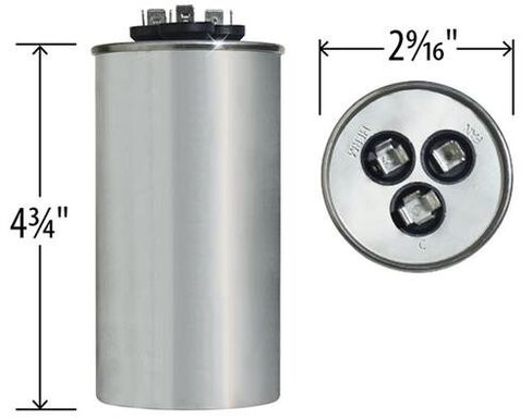 Lennox PartsPlus® - 80 + 7.5 فائق التوهج MFD x 440 VAC Genteq استبدال مكثف مزدوج مستدير # C48075R / 27L801 in Kuwait
