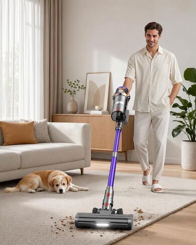 Cordless Vacuum Cleaner 55KPa/650W/70Mins, 1.8L Self Standing Stick Vacuum with Hurricane Mode, Vacuum Cleaners for Hard Floors Carpet Pet Hair with LED Display in Kuwait