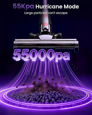 Cordless Vacuum Cleaner 55KPa/650W/70Mins, 1.8L Self Standing Stick Vacuum with Hurricane Mode, Vacuum Cleaners for Hard Floors Carpet Pet Hair with LED Display in Kuwait
