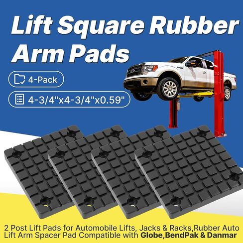4-Pack Lift Square Rubber Arm Pads – 4-3/4" x 4-3/4"x 0.59" – 2 Post Lift Pads for Automobile Lifts, Jacks & Racks, Rubber Auto Lift Arm Spacer Pad Compatible with Globe, BendPak & Danmar in Kuwait