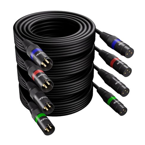 كابلات XLR إلى XLR (4 أقدام لكل منها، 4 حزم)، كابل ميكروفون 3 دبابيس ذكر إلى أنثى، سلك ميكروفون محمي متوازن، حلقات مرمزة بالألوان، دبابيس مطلية بالذهب، 22AWG OFC، للخلاط، مكبر الصوت، استوديو التسجيل، البودكاست in Kuwait
