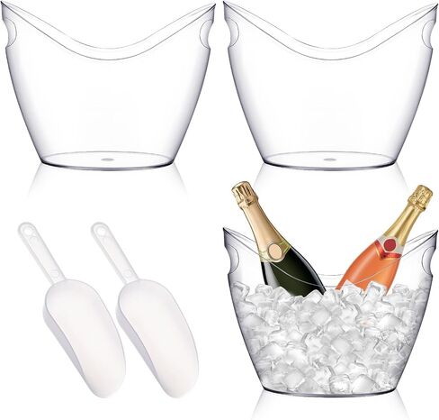3 Pcs Ice Bucket, 4 Liter Champagne Wine Bucket with Scoops, Beer Buckets Beverage Bin Clear Acrylic Storage Tub for Wine Champagne or Beer Bottles Bar Supplies in Kuwait