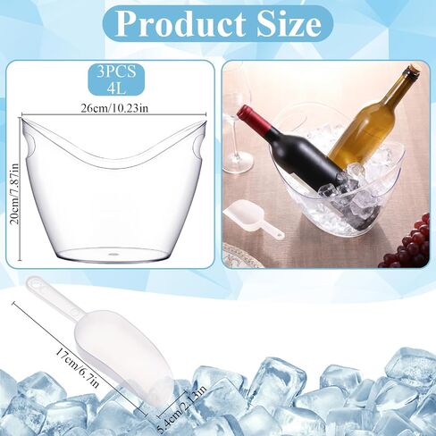 3 Pcs Ice Bucket, 4 Liter Champagne Wine Bucket with Scoops, Beer Buckets Beverage Bin Clear Acrylic Storage Tub for Wine Champagne or Beer Bottles Bar Supplies in Kuwait