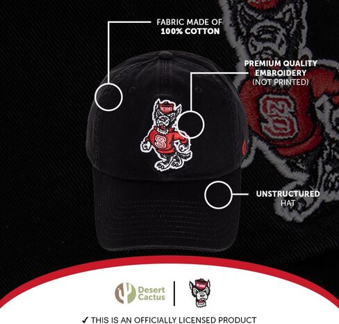 صبار الصحراء NC State جامعة ولاية كارولينا الشمالية قبعة بيسبول NCSU Wolfpack قبعات مطرزة ذات حواف قبعة قابلة للتعديل حزام قماش للبالغين (نمط H1) أسود in Kuwait