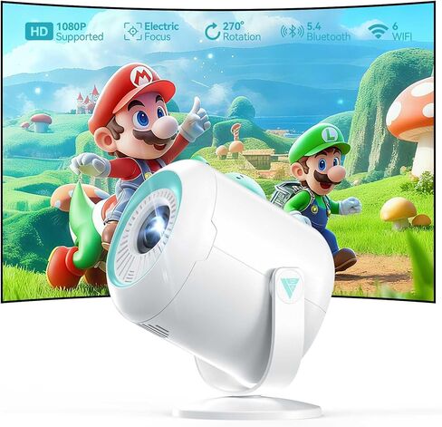 جهاز عرض صغير، جهاز عرض خارجي محمول يدعم 1080P 4K أصلي، جهاز عرض أفلام WiFi 6 وBluetooth 5.4، شاشة مرآة مقاس 200 بوصة مع Android/iOS/Windows، متوافق مع الهاتف الذكي/الكمبيوتر الشخصي/PS5/عصا التلفزيون in Kuwait