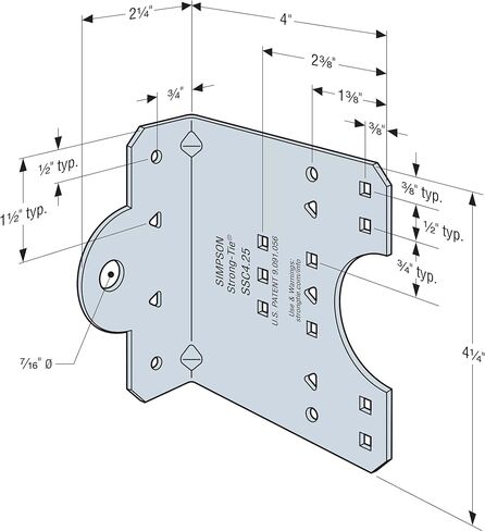 Simpson Strong-Tie SSC4.25-R50 Steel Stud Connector Clip - 4-1/4 in. Length, 68 mil Thickness, Heavy Duty 14-Gauge Steel Build, Zinc Galvanized Finish (50-Qty) in Kuwait