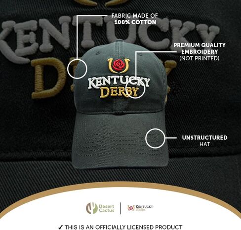 Desert Cactus Kentucky Derby Baseball Hat Churchill Downs Horse Racing Derby Day Embroidered Baseball Cap Adjustable Cloth Strap Adult (Style B1, Black) in Kuwait