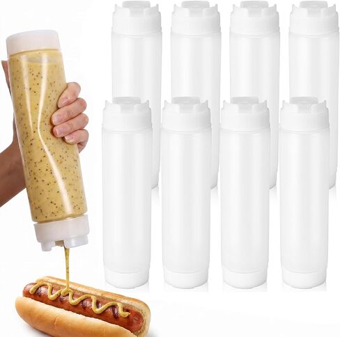 8-Pack Condiment Squeeze Bottles 16 oz – Dual-Head Inverted Leak-Proof Design, Self-Closing Valve, Easy-Fill Clear Squeeze Bottles for Sauces, Dressings, Ketchup, Mustard, Syrup, White in Kuwait