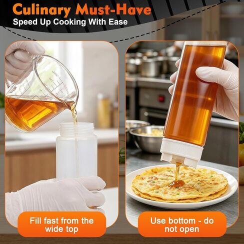 8-Pack Condiment Squeeze Bottles 16 oz – Dual-Head Inverted Leak-Proof Design, Self-Closing Valve, Easy-Fill Clear Squeeze Bottles for Sauces, Dressings, Ketchup, Mustard, Syrup, White in Kuwait