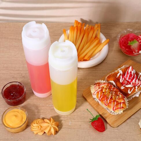 8-Pack Condiment Squeeze Bottles 16 oz – Dual-Head Inverted Leak-Proof Design, Self-Closing Valve, Easy-Fill Clear Squeeze Bottles for Sauces, Dressings, Ketchup, Mustard, Syrup, White in Kuwait
