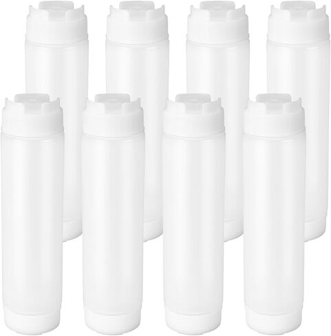 8-Pack Condiment Squeeze Bottles 16 oz – Dual-Head Inverted Leak-Proof Design, Self-Closing Valve, Easy-Fill Clear Squeeze Bottles for Sauces, Dressings, Ketchup, Mustard, Syrup, White in Kuwait