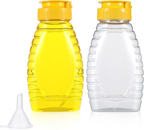 2 Pcs Honey Containers, Honey Container with Funnel Leakproof Honeys Jar Condiment Container for Syrup Sauce Juice Storing and Dispensing Ketchup Mustard Salad Capacity 180ml/250g in Kuwait
