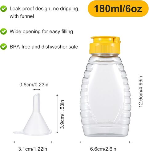 2 Pcs Honey Containers, Honey Container with Funnel Leakproof Honeys Jar Condiment Container for Syrup Sauce Juice Storing and Dispensing Ketchup Mustard Salad Capacity 180ml/250g in Kuwait
