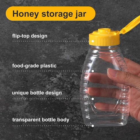 2 Pcs Honey Containers, Honey Container with Funnel Leakproof Honeys Jar Condiment Container for Syrup Sauce Juice Storing and Dispensing Ketchup Mustard Salad Capacity 180ml/250g in Kuwait