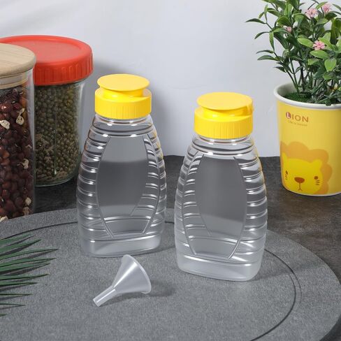 2 Pcs Honey Containers, Honey Container with Funnel Leakproof Honeys Jar Condiment Container for Syrup Sauce Juice Storing and Dispensing Ketchup Mustard Salad Capacity 180ml/250g in Kuwait