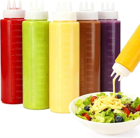 6 قطع من زجاجات الضغط البلاستيكية ذات 3 فتحات بوزن 23oz، لصلصات الكاتشب والخردل وزيت شراب العسل، أبيض in Kuwait