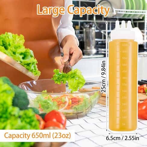 6 قطع من زجاجات الضغط البلاستيكية ذات 3 فتحات بوزن 23oz، لصلصات الكاتشب والخردل وزيت شراب العسل، أبيض in Kuwait