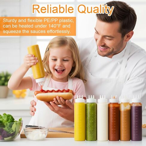 6 قطع من زجاجات الضغط البلاستيكية ذات 3 فتحات بوزن 23oz، لصلصات الكاتشب والخردل وزيت شراب العسل، أبيض in Kuwait