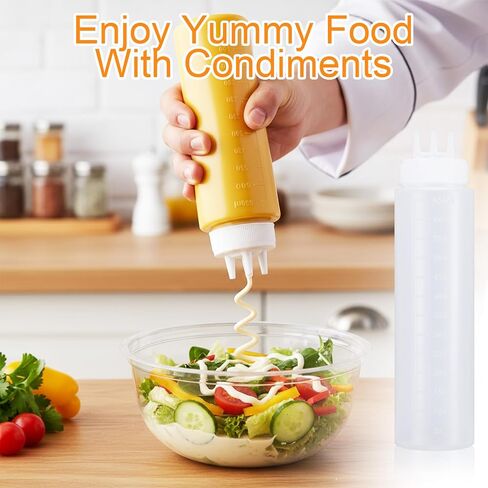 6 قطع من زجاجات الضغط البلاستيكية ذات 3 فتحات بوزن 23oz، لصلصات الكاتشب والخردل وزيت شراب العسل، أبيض in Kuwait