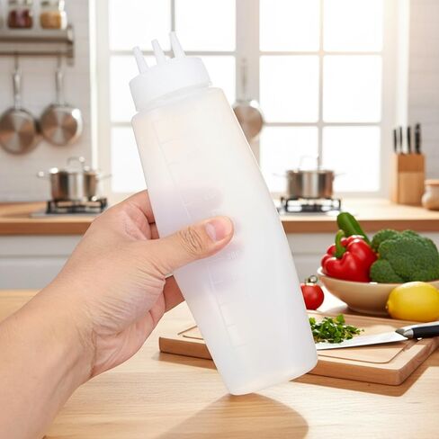 6 قطع من زجاجات الضغط البلاستيكية ذات 3 فتحات بوزن 23oz، لصلصات الكاتشب والخردل وزيت شراب العسل، أبيض in Kuwait