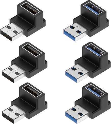 Fidioto 6 Pack 90 درجة USB 3.0 محول، الزاوية اليمنى USB A ذكر إلى أنثى USB L شكل OTG موصل موسع يدعم مزامنة البيانات (5 جيجابايت في الثانية) أو الشحن (15 واط) للكمبيوتر الشخصي والكمبيوتر المحمول والماوس وأجهزة الكمبيوتر المكتبية وما إلى ذلك in Kuwait