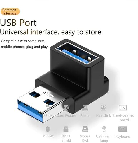 Fidioto 6 Pack 90 درجة USB 3.0 محول، الزاوية اليمنى USB A ذكر إلى أنثى USB L شكل OTG موصل موسع يدعم مزامنة البيانات (5 جيجابايت في الثانية) أو الشحن (15 واط) للكمبيوتر الشخصي والكمبيوتر المحمول والماوس وأجهزة الكمبيوتر المكتبية وما إلى ذلك in Kuwait