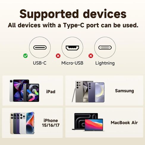 كابل USB C قابل للسحب بقوة 100 واط، سلك شحن سريع USB C إلى النوع C بطول 6 أقدام لهواتف iPhone 17/16/15، وMacBook Pro/Air، وGalaxy S25/S24/S23، وiPad Pro/Air، وPixel 10/9، وSwitch، وAirPods in Kuwait