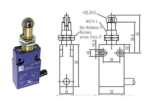 مفتاح الحد RADWELL RAD3132-SP-A3، مدمج، مكبس دوار مثبت على اللوحة، عمل SNAP، 1NO/1NC، كابل 3M، جانبي in Kuwait