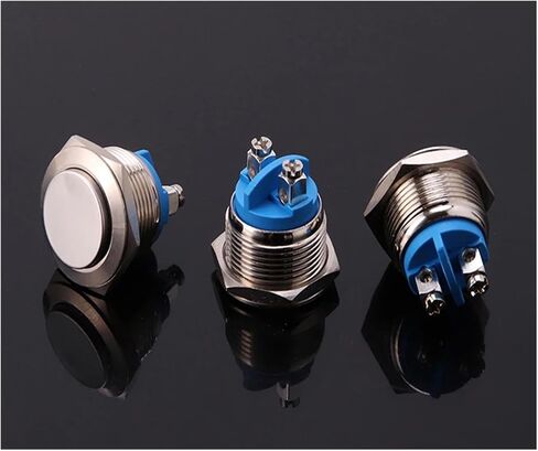 16/19/22MM Metal Button Switch High Head Flat Head Screw Foot Self Reset One Normally Open Jog Start Button(Round Head,22MM_Screw Foot) in Kuwait