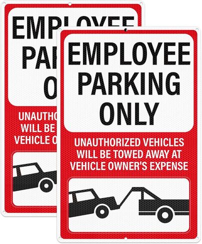 2 Pack Employee Parking Only Signs 18 x 12 inch Reflective Aluminum | Rust Free Tow Away Signs, Weatherproof, Pre-Drilled Holes, Staff Parking Signage, for Driveways, Business, Private Properties in Kuwait