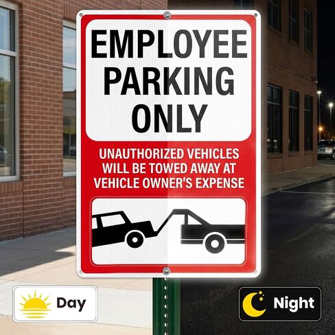 2 Pack Employee Parking Only Signs 18 x 12 inch Reflective Aluminum | Rust Free Tow Away Signs, Weatherproof, Pre-Drilled Holes, Staff Parking Signage, for Driveways, Business, Private Properties in Kuwait
