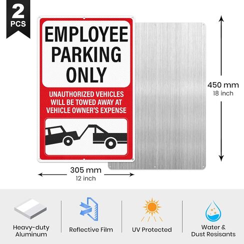 2 Pack Employee Parking Only Signs 18 x 12 inch Reflective Aluminum | Rust Free Tow Away Signs, Weatherproof, Pre-Drilled Holes, Staff Parking Signage, for Driveways, Business, Private Properties in Kuwait