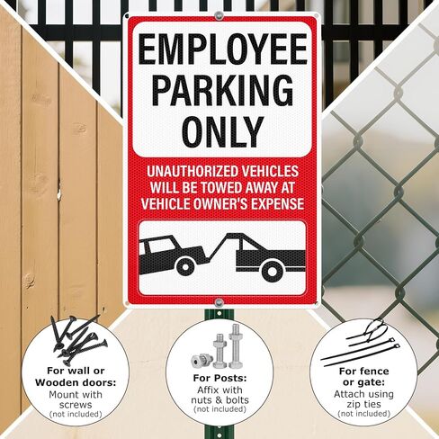 2 Pack Employee Parking Only Signs 18 x 12 inch Reflective Aluminum | Rust Free Tow Away Signs, Weatherproof, Pre-Drilled Holes, Staff Parking Signage, for Driveways, Business, Private Properties in Kuwait