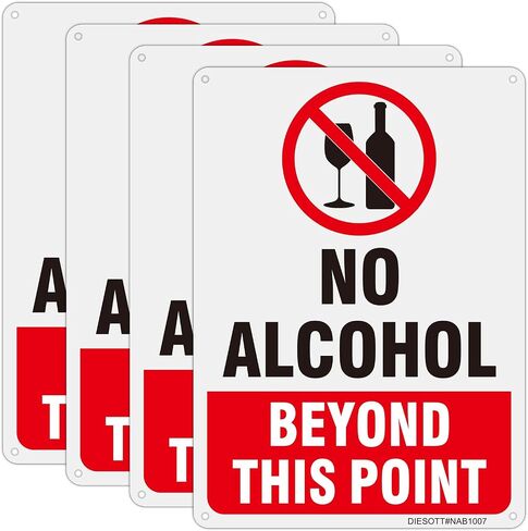 4 Pack No Alcohol Beyond This Point Signs, 10x7 inches Aluminum No Alcohol Beyond This Point Sign, Fade Resistant, UV Protected, Weather, Durable Ink, Easy To Mount in Kuwait