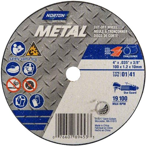 Norton 7660789453 4X.035x3/8 بوصة. عجلات مقطوعة معدنية معززة بقطر صغير AO، النوع 01/41، 60 حبيبة، 25 حزمة in Kuwait