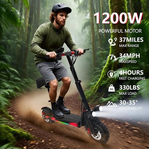 Electric Scooter Adults, 37 Miles Long Range, 34 Mph Max Speed, 11" Off-Road Tires,48V 18AH Big Battery,1200W Motor, Dual Braking System,Folding Commuter E Scooter in Kuwait
