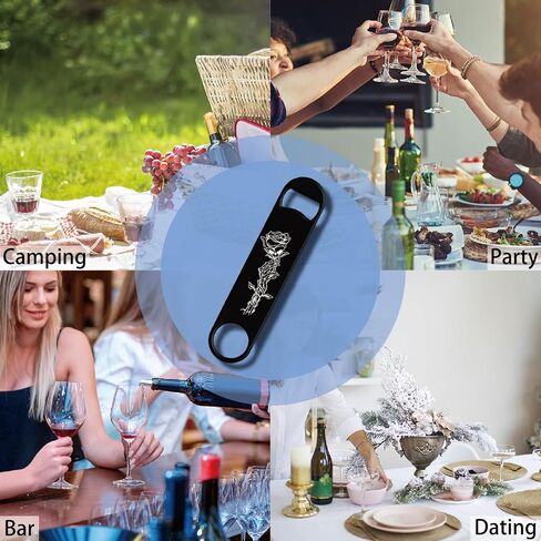 فتاحة زجاجات مسطحة على شكل جمجمة من CREATCABIN، فتاحة معدنية سريعة السرعة من يونيو، فتاحة زجاجات شديدة التحمل من الفولاذ المقاوم للصدأ لمفتاح البيرة ونادل الحانة والمشروبات والمطبخ والمطاعم والحفلات والرجال والنساء باللون الأسود 1.6x7 بوصة in Kuwait